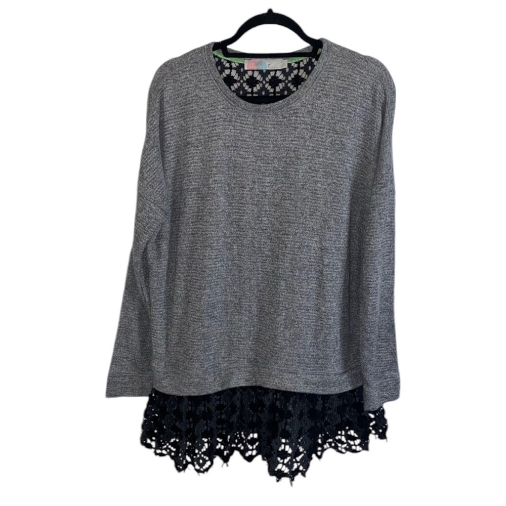 FREE PEOPLE BEACH GREY LONG SLEEVE CROCHET UNDER LAY TOP SIZE XS